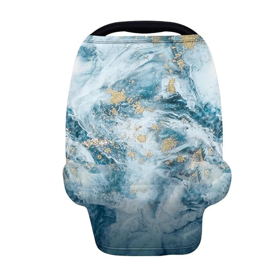 Forchrinse Blue Marble Baby Car Seat Cover for Baby Boys and Girls,Stretchy Nursing Breastfeeding Cover,Multi-use High Chair/Stroller Cover