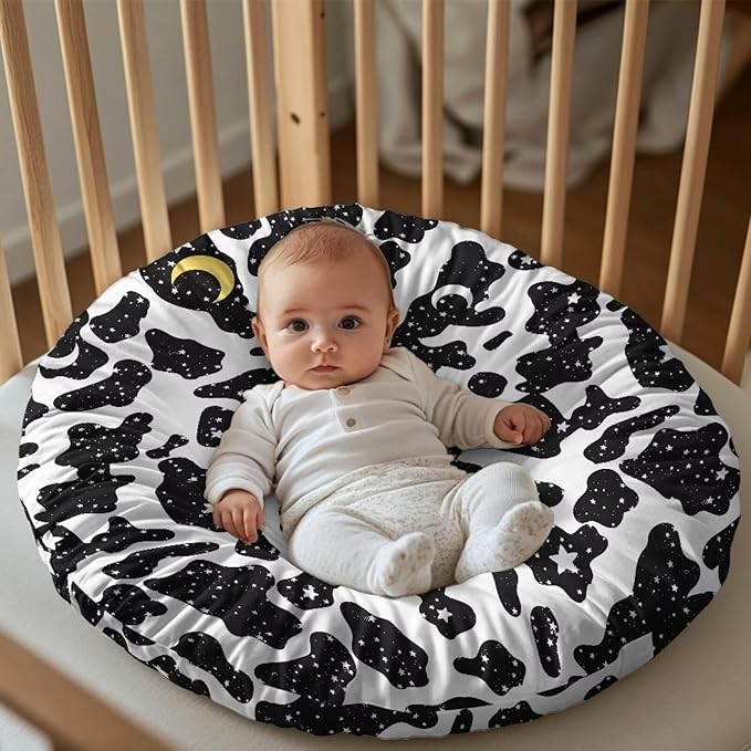 Cow Stripes Moon and Star Newborn Lounger Cover Removable Protector Cover for Infant Lounger Pillow, Soft Snug Fitted Baby Lounger Slipcover Easy to Use and Dustptoof