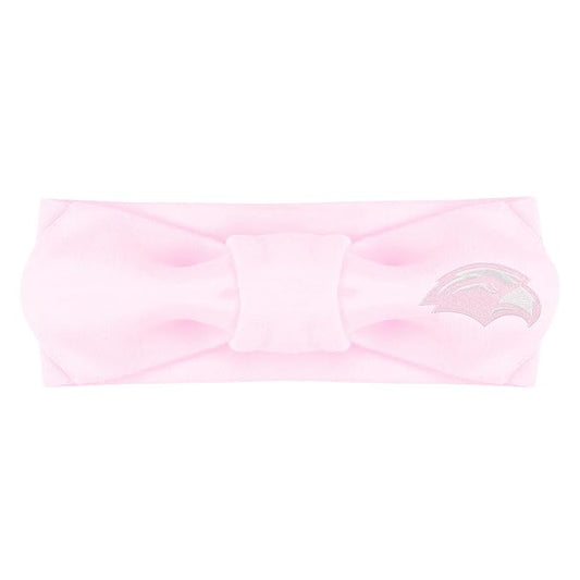 Creative Knitwear SMU Mustangs Infant Girls Pink Solid Hair Knot Headband Embroidered Logo - Size Newborn - 4T