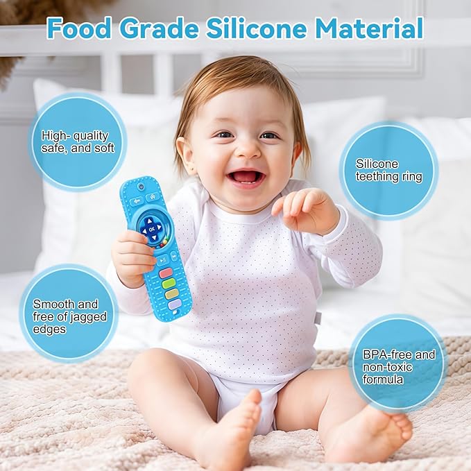 Baby RattlesTeething Toy for Babies 3-6-12 Months, Teething Relief, Silicone Infant Teethers TV Remote Shaped, Toddlers Sensory Toys, Newborn Must