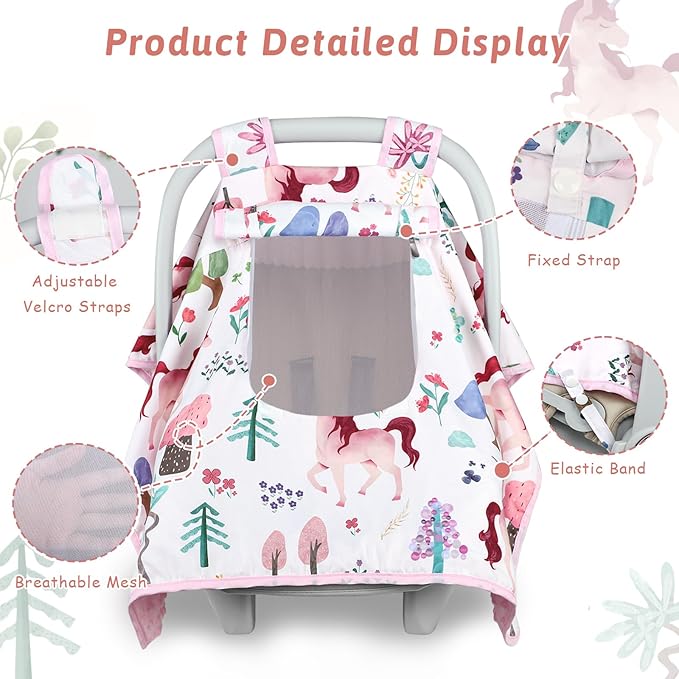 Car Seat Cover Baby,Man Fai Sky Infant Car Seat Covers Girl with Breathable Mesh Peep Window,Windproof and Peek-Proof Newborn Carrier Canopy for 4 Seasons,Pink