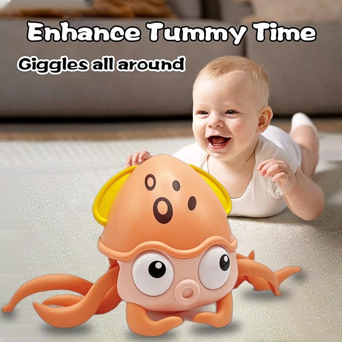 Crawling Octopus Baby Toys,2024 New Infant Tummy Time Toys with Music Led Light,USB Rechargeable,Babies Walking Musical Toy Fun Moving Toy for Toddler Boy Girl Gifts, Pink