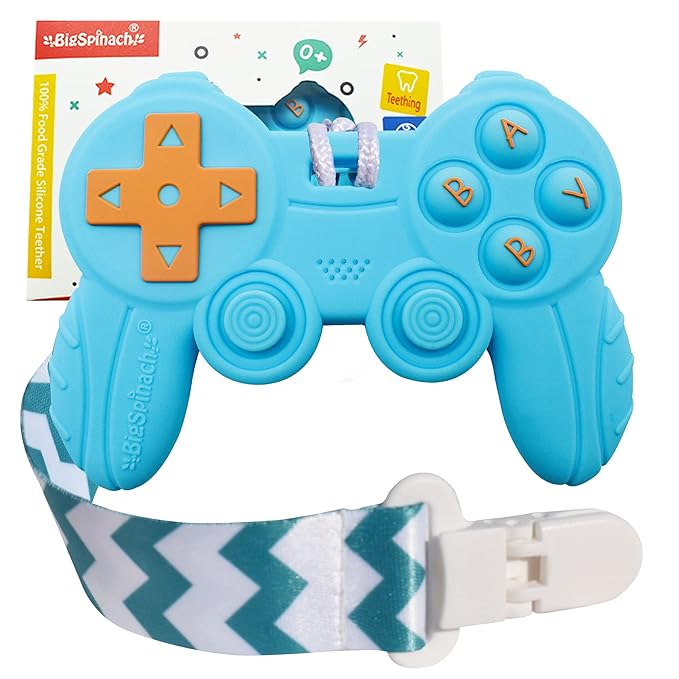 Cool Remote Game Control Teething Toy for Babies 0-6 6-12 Months,Game Controller Teether for Gamer Parents,Baby's First Valentines Day Gifts,Silicone Remote Chew Toys（Blue