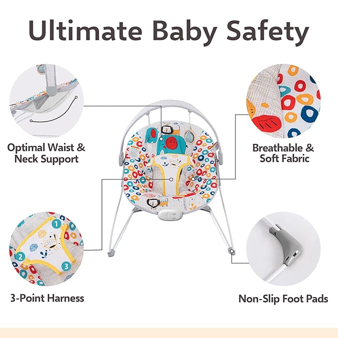 Baby Bouncer, Baby Bouncers for Infants, Portable Baby Bouncer Seat for Newborns with Music Soft Seat Cushion, Adjustable Infant Bouncer for Babies 0-6 Months 6-20 lbs Unisex