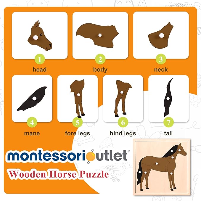 Montessori Outlet Horse Puzzle for Children 3-6 Years Montessori Education at School and Home