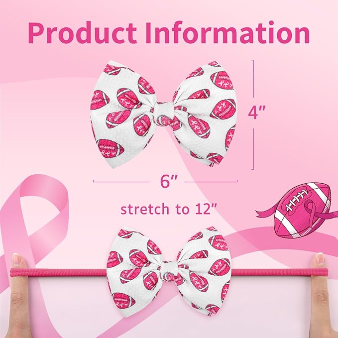 YanJie 3PCS 4.5’’ Breast Cancer Awareness Bows for Baby Girls Leopard Pink Headbands Football Cancer Awareness Items Hair Accessories for Newborns