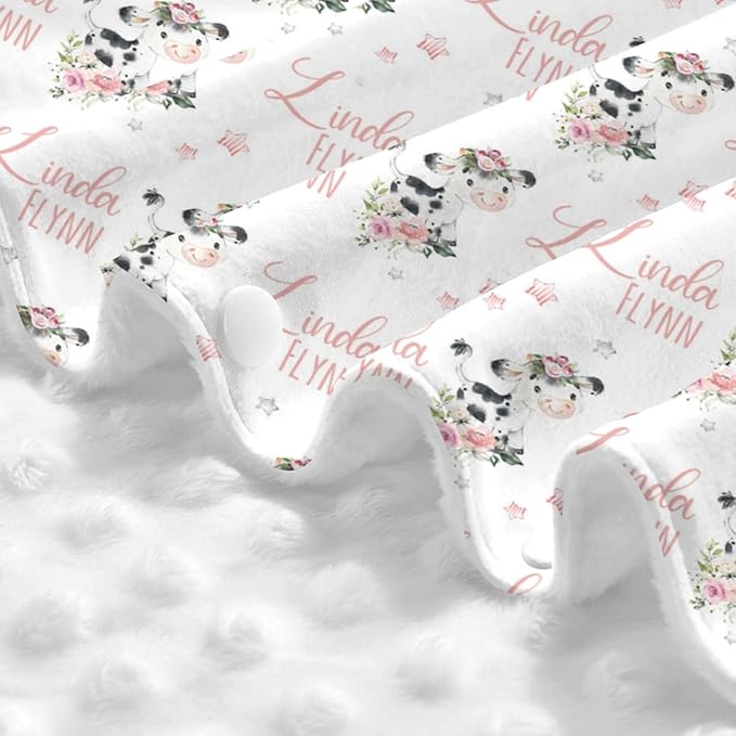 Personalized Baby Car Seat Canopy for Babies, Custom Name Floral Cow Baby Car Seat Covers for Girls, Opening Minky Nursing Breastfeeding Cover for Infant, Carseat Canopies for Newborn