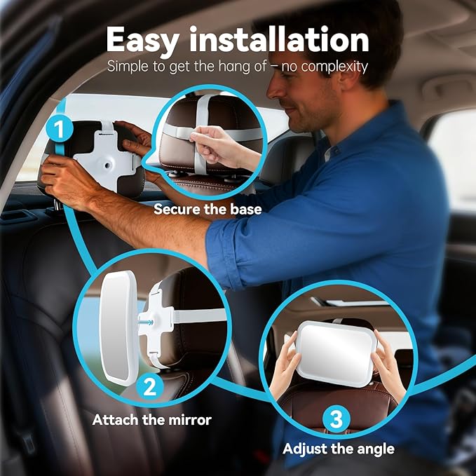 Baby Car Mirror with Remote Control Light, Shatterproof, 360° Adjustable Wide View with Night Vision, Easy Install for Rear Facing Infant Backseat (Voice gradient white)