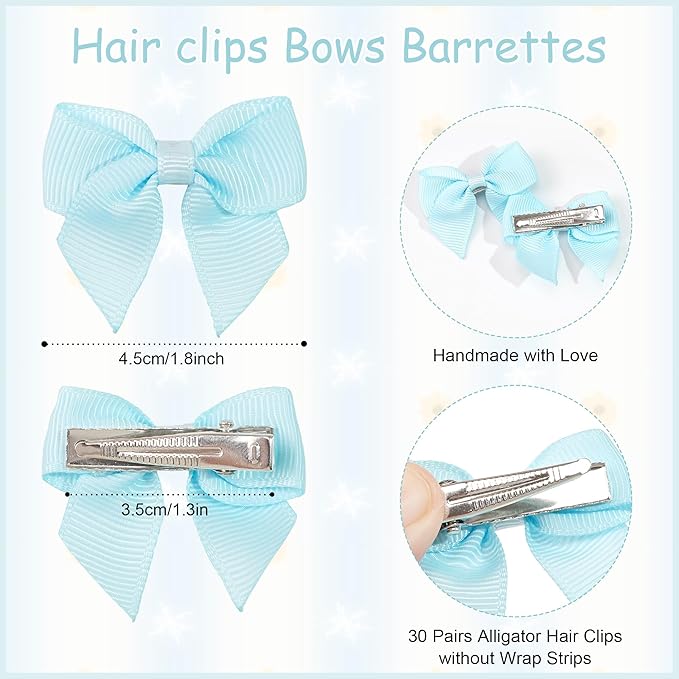 JOYOYO 60 Pieces Baby Hair Bows with Alligator Clips in 30 Pastel Colors, Barrettes and Bows for Baby Girls,Toddlers,Infants(1.8inch)