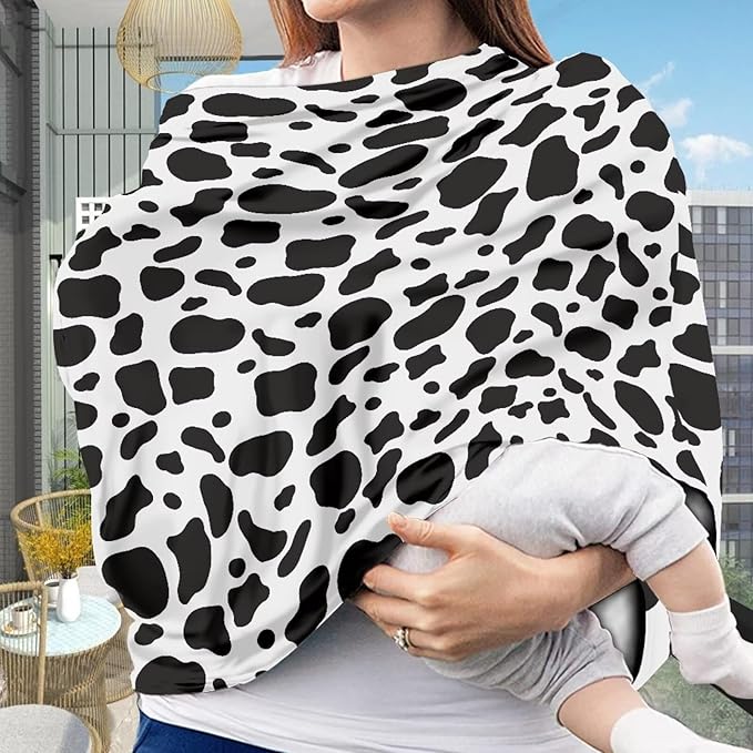 AFPANQZ Cow Print Baby Car Seat Cover Canopy and Nursing Cover Infant Car Canopy Spring Autumn Winter Snug Warm Breathable Windproof Open Peep Top Universal Fit