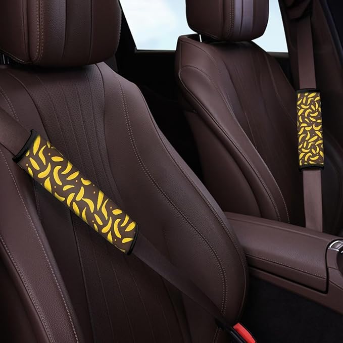 2 Pcs Car Seat Belt Pads Universal Seatbelt Protector Strap Soft Comfort Seat Belt Shoulder Strap for Adults Yellow Banana Pattern