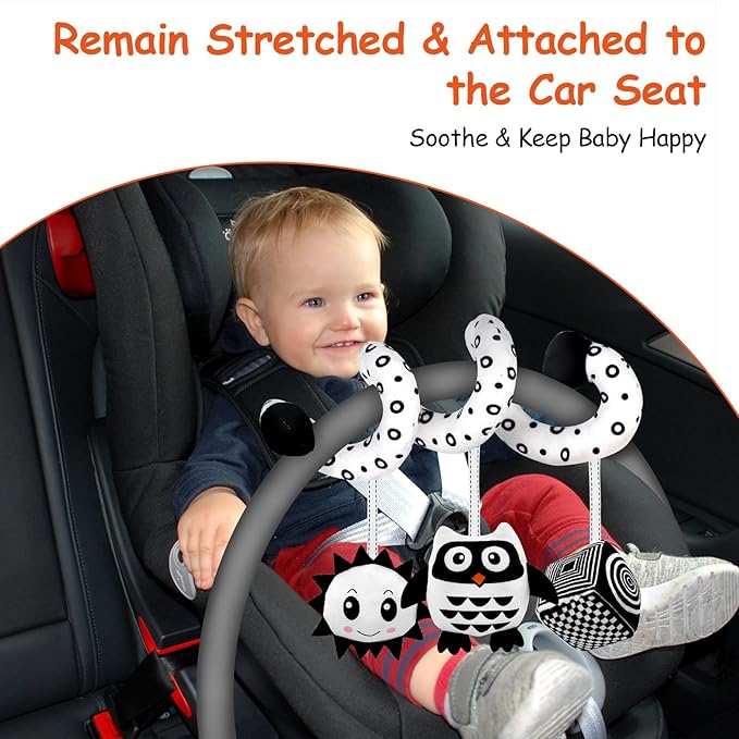 SAMMAS Baby Spiral Hanging Stroller and Car Seat Toys for Babies 0-6 Months Newborn Plush Activity Toys for Bed Bassinet Crib Baby Carrier Gifts (owl)