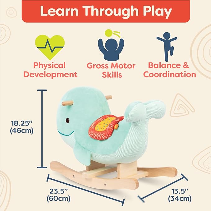 B. toys – Whale Rocker – Echo – Wooden Ride – On Rocking Toy for Toddlers – Classic & Durable Design – Active Play & Balance – 18+ Months – Adorable Whale Theme