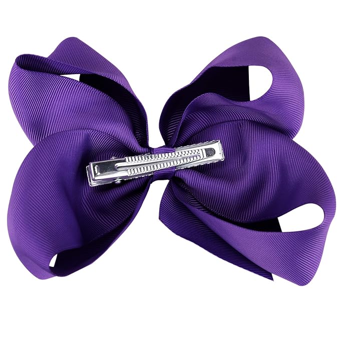 DEEKA 12 PCS 6" Big Hand-made Grosgrain Ribbon Hair Bow Alligator Clips Hair Accessories for Little Teen Toddler Girls - Purple