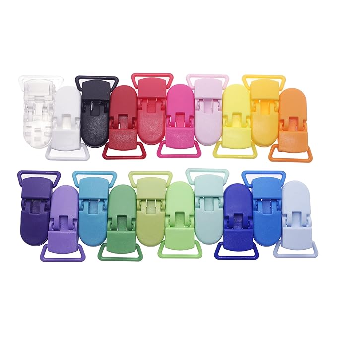 25Pcs Pacifier Clips Holders Suspender Mitten Binky Clip for DIY Dummy Chain Baby Blankets Bib Holder Suit for 20mm Ribbon (Mix 20 Color)
