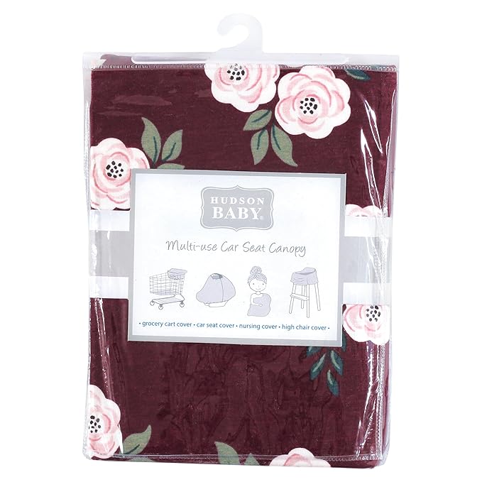 Hudson Baby Unisex Baby Multi-use Car Seat Canopy, Burgundy Floral, One Size
