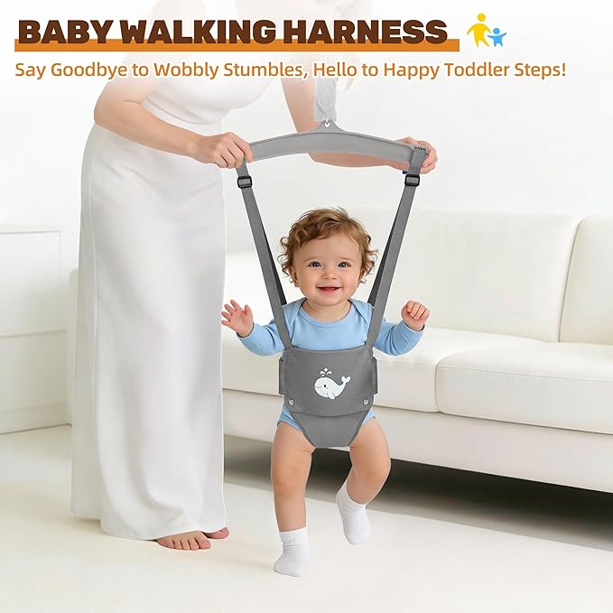 Baby Jumper with Stand, Foldable Activity Jumper for Infants, Height Adjustable Baby Bouncer No Doorway Needed Toddler Jumper, Portable Indoor Outdoor Baby Activity Center for 6-12 Months (Gray)