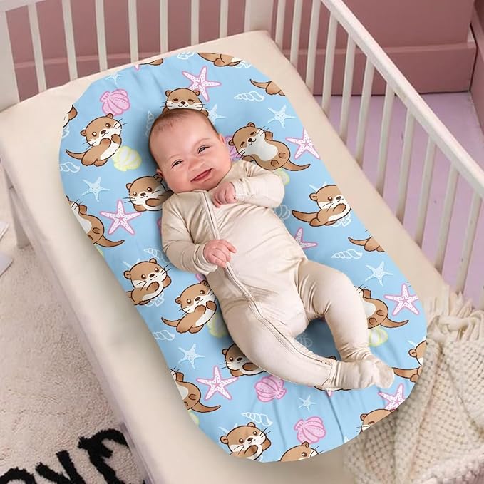 Sea Otter Longer Pillow Covers for Baby Boys and Girls Starfish Shells Baby Lounger Cover Soft Comfortable Newborn Infant Nest Slipcover 31.5 X 21.3 Inch