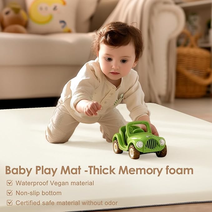 Baby Play Mat 50" X 50",Premium Foam Crawling Mat, Thick & Super Soft Vegan Leather Floor Mat,Non-Slip Cushioned Baby Playmat for Infants, Babies, Toddlers,Mat for Living Room(Cream)