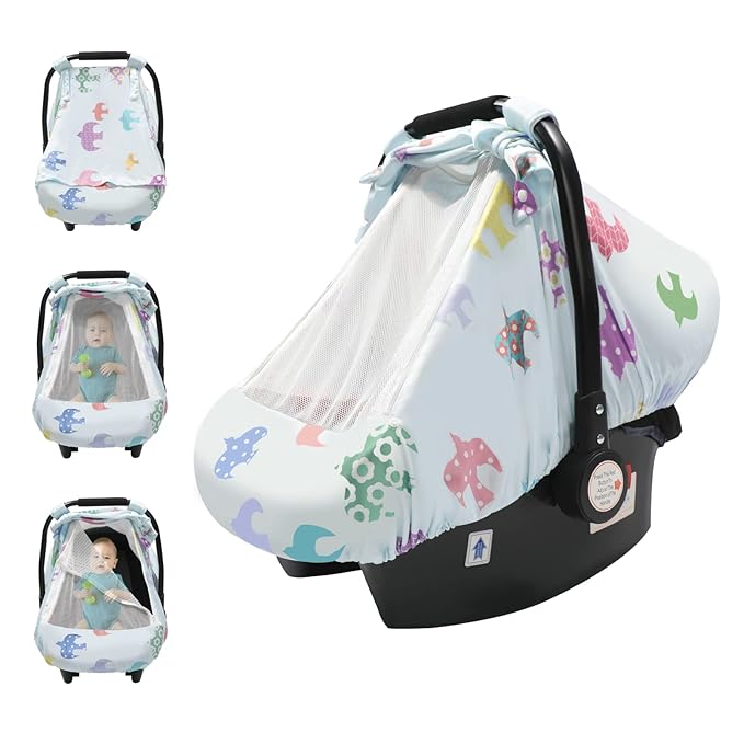 SMTTW Car Seat Cover for Babies, Stretchy Breathable Carseat Canopy, Multiuse Infant Stoller Cover for Baby Boys Girls, Privacy Breastfeeding Coverage Protect Baby from Wind, Sun (Swallow)