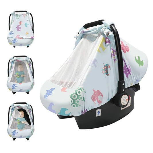 SMTTW Car Seat Cover for Babies, Stretchy Breathable Carseat Canopy, Multiuse Infant Stoller Cover for Baby Boys Girls, Privacy Breastfeeding Coverage Protect Baby from Wind, Sun (Swallow)