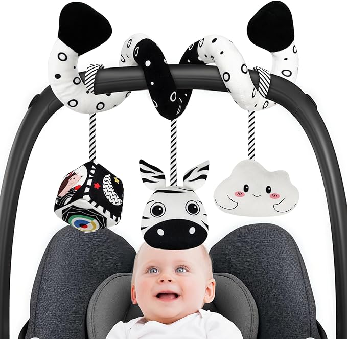 GKDOMS Baby Spiral Hanging Stroller and Car Seat Toys Black and White High Contrast Sensory Toy Newborn Plush Activity Toys Party Favors Gifts for Baby Shower -Zebra