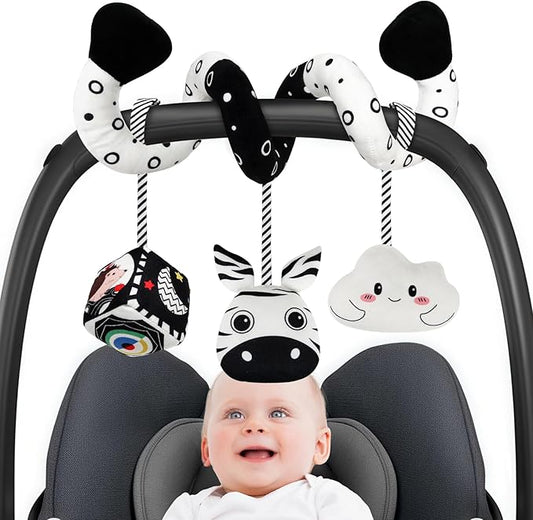 GKDOMS Baby Spiral Hanging Stroller and Car Seat Toys Black and White High Contrast Sensory Toy Newborn Plush Activity Toys Party Favors Gifts for Baby Shower -Zebra