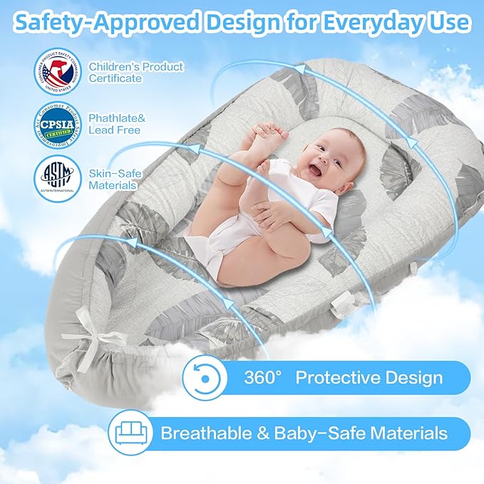 Baby Lounger, Portable Infant Support Pad for Newborn to 24 Months, Lightweight Baby Essential with Breathable Cotton for Tummy Time and Daily Care