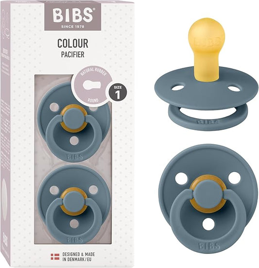 Bibs Pacifiers Color Collection, Set of 2 BPA-Free Latex Pacifiers Made in Europe, Round Nipple Baby Pacifier.