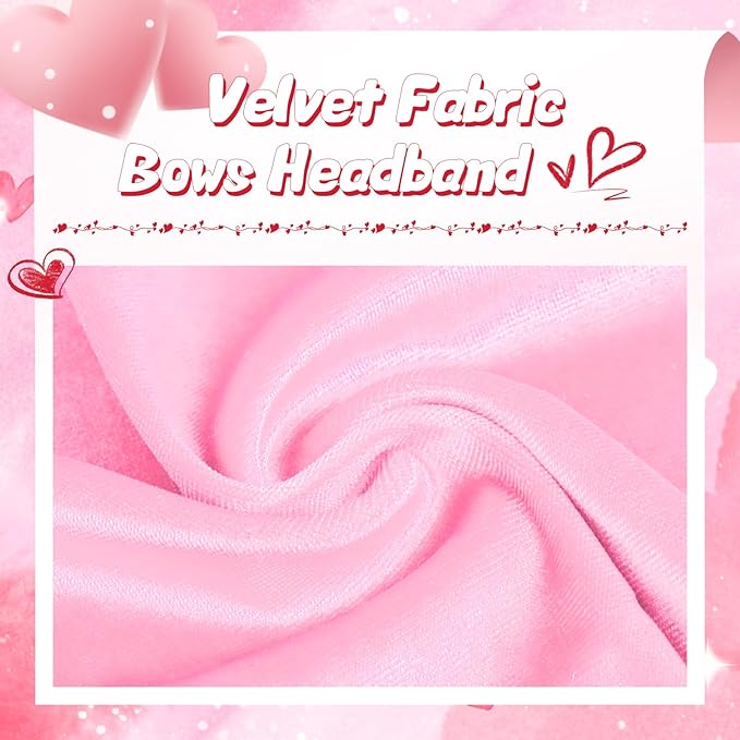 YanJie Headbands, 6" Red Pink Velvet Hairband, Handmade Valentine's Day Baby Hair Accessories, One Size, 5 Count, for Newborn Infant Toddlers Kid