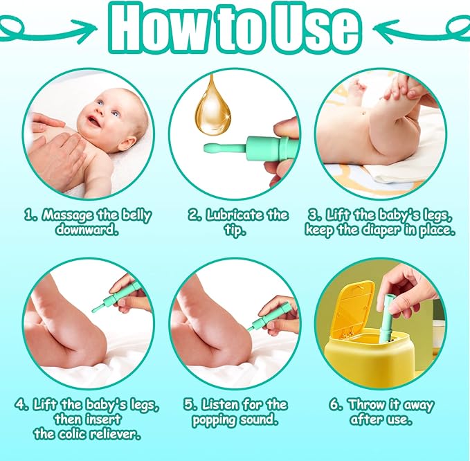 Gas and Colic Reliever for Babies, Effective Instant Constipation Relief for Babies, Natural Solution for Baby Colic and Gas Relief (20 Count, Square Green)