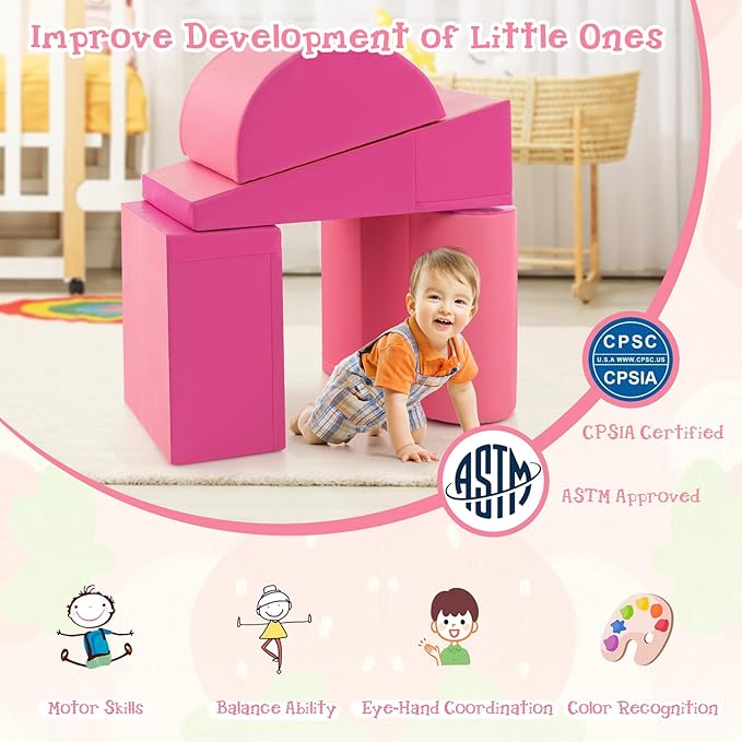 Costzon 5 Pieces Climbing Toys for Toddlers, Soft Foam Block Play Structures Infants Climbers for Child Development, Waterproof Kids Climbing Toys Indoor for Preschool Baby