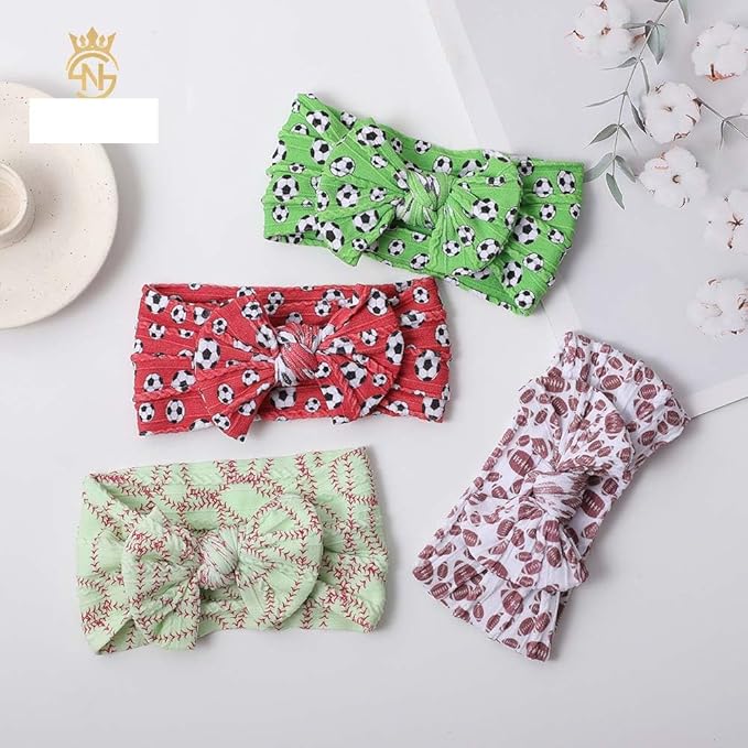 Baby Baseball Headband with Bow Headwear Sport Soccer Headband Bowknot Wide Hair Band Football Hair Bow for Toddler Infant TSFD55 (Football Pattern)