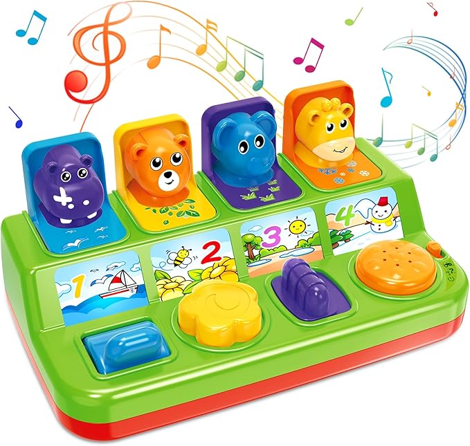 Ellinjan Musical Pop-Up Cause and Effect Toys with Light & Music for 1-3 Year Olds, Baby Interactive Toy with Animal Sounds, Ideal Gifts for Babies Boys Girls