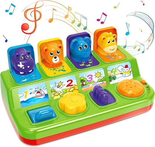 Ellinjan Musical Pop-Up Cause and Effect Toys with Light & Music for 1-3 Year Olds, Baby Interactive Toy with Animal Sounds, Ideal Gifts for Babies Boys Girls