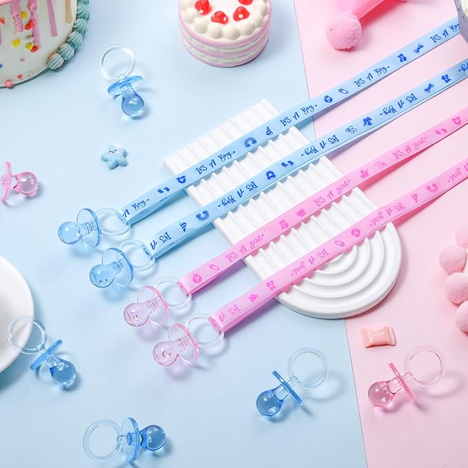 100 Pieces Baby Shower Pacifiers Necklace, Cute Acrylic Pacifier Necklaces for Chupones para Baby Shower Games Charm, Party Favors, Decorations DIY, Gender Reveal Table Scatter(Pink&Blue)