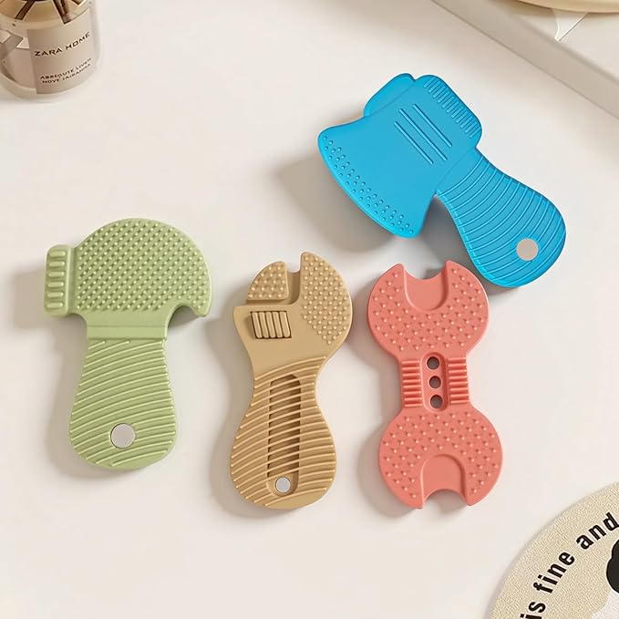 Baby Teether Toys, 4 Pack Food-Grade Silicone Teething Toys for 3-6 6-12 Months Babies, Infants, Easy to Grasp, Teething Relief Toy