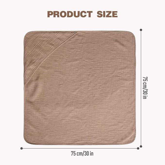 Cinaci 1pc Soft & Absorbent 100% Muslin Cotton Baby Hooded Bath Towel for Baby Girls Boys Newborns Infants Toddlers Kids (Brown)