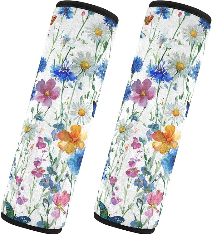2 Pack Seatbelt Covers Seat Belt Cover Pad for Adults Boys Girls Car Seat Strap Covers Pads Cushion Universal Shoulder Strap Pad Protector for Backpack Camera Bag 10x7.7Inch Watercolor Cornflower Dais