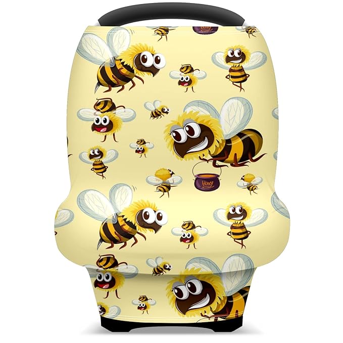 Baby Car Seat Stroller Covers Cartoon Bumble Bee Nursing Cover Breastfeeding Scarf Soft Breathable Stretchy Infant Car Canopy Coverage Carseat Cover for Boys and Girls Multi Use