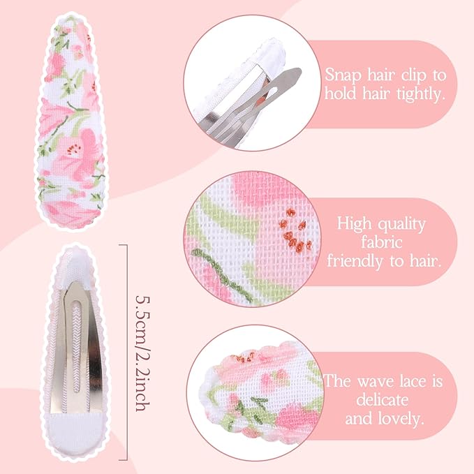 30 PCS Girl Hair Clips Floral Print Toddler Hair Clips 2.2in Non Slip Wrapped Snap Hairpins for Kids Barrettes Hair Accessories for Baby Toddler Girls