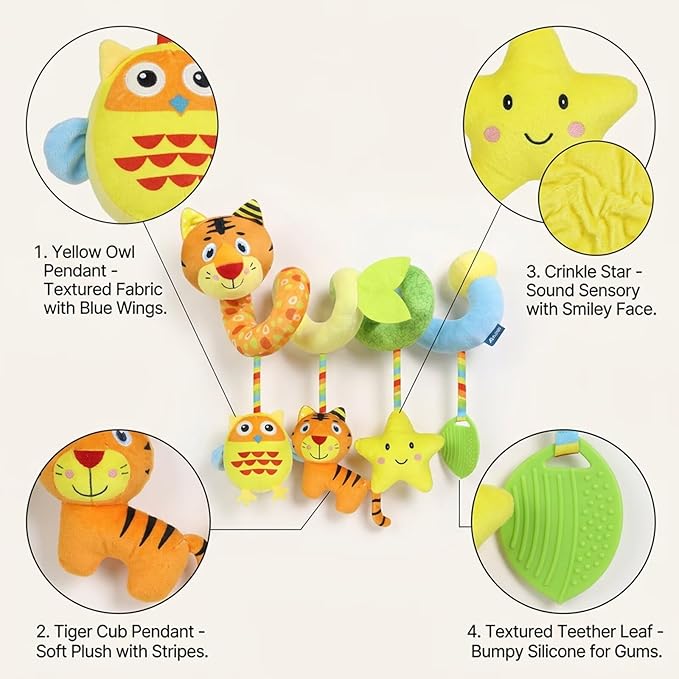 Multi-Use Baby Spiral Activity Toy – Spiral carseat Toy for Car Seat, Stroller,Play Gym, Keeps Baby Quiet, Easy Travel Solution