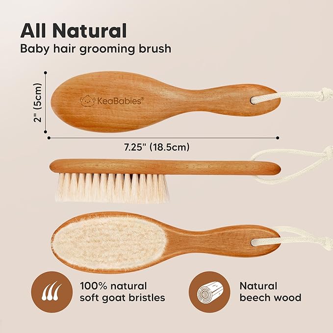 Wooden Baby Hair Brush for Toddler Girls, Boys - Cradle Cap Brush for Babies, Soft Goat Bristles, Perfect Gentle Scalp Newborn Comb for Infant, Girls, Boys, Bath Essentials (Golden Oak, Regular)