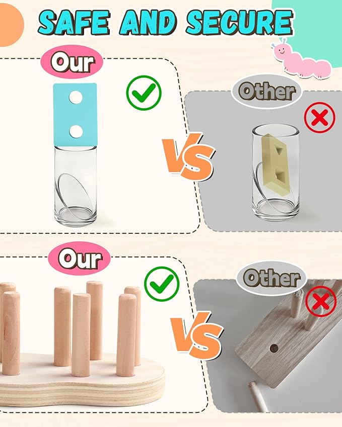 1 Year Old Boy Girl Gifts Montessori Toys for 1 2 Year Old Caterpillar Wooden Shape Sorter Stacking Toys for Toddlers 1-3 Educational Preschool Learning Toy Easter Basket Stuffers Birthday Gift