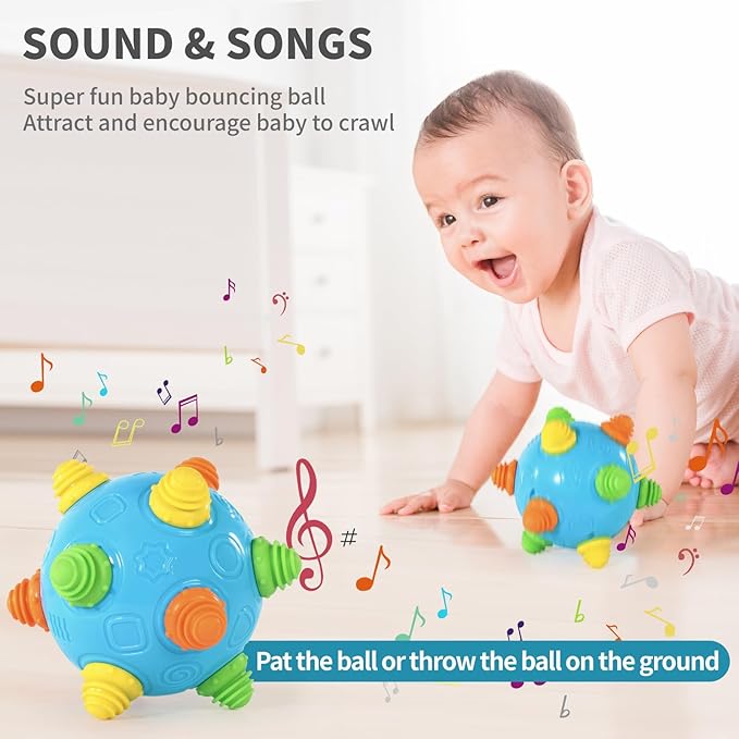 Bumble Ball for Babies,Crawling Sensory Toys for Toddlers,Baby Music Shake Preschool,Dancing Interactive Sounds Infants Toy,Bouncing Learning Ball,Ideal Gift for Boys Girls(Blue)