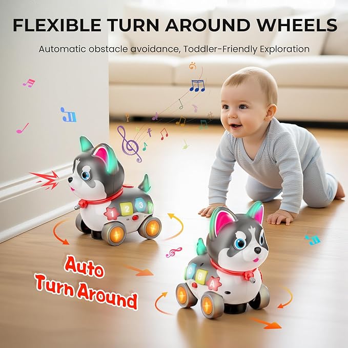 Baby Toys 1 Year Old, Musical Puppy Toys for 6-12-18 Month Girls Boys, Bilingual Educational Toys, Crawling Walking Puppy for 1st Birthday Gifts, Black