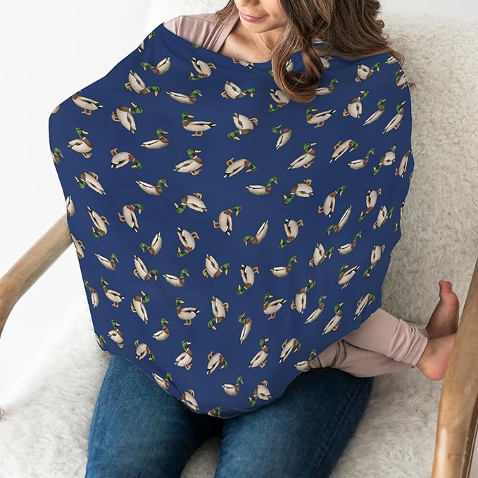 Wild Ducks Mallards Baby Car Seat Covers Mallard Duck Lake Pond Stretchy 5-in-1 Cover Adjustable Car Canopy Breastfeeding Cover Vintage Duck Hunting Breathable Nursing Cover-Up