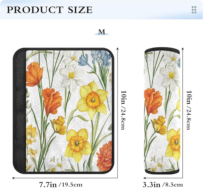 Car Seat Belt Pads Covers 2 Piecing Soft Unique Seat Belt Shoulder Strap Covers Pad for Adults Child Kids S Fall Flowers Daffodil Carnation Freesia White