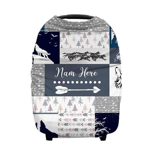 Personalized Baby Car Seat Cover for Boys Girls, Custom Nursing Covers for Breastfeeding with Name, Infant Stroller Cover, Baby Carseat Canopy for Newborn, Multiuse Car Seat Canopies, Wild Wolf