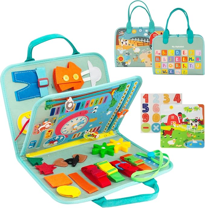 WOODENFUN Busy Board Montessori Toys for Boy Girl Birthday Gifts, Busy Book Learning Sensory Easter Toys for Toddlers, Toddler Travel Autism Educational Activities Fine Motor Skills